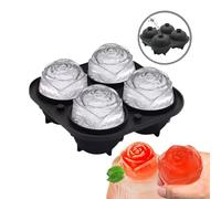 Moule a glace à rose 4 cavités, Fleur grand bac à glaçons en silicone avec couvercle, Moule DIY pour les cocktails, le whisky, les jus de fruits, moule glacon pour congélateur