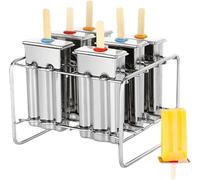 Moule à glace en acier inoxydable, lot de 6, avec support, 100 bâtonnets en bois et un pinceau. Moule de 5 x 2,5 x 10,5 cm. Passe au lave-vaisselle