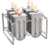 Moule à glace en acier inoxydable, lot de 6, avec support, 100 bâtonnets en bois et un pinceau. Moule de 5 x 2,5 x 10,5 cm. Passe au lave-vaisselle