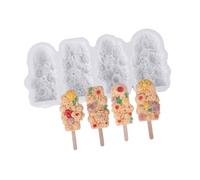 Moule à glace en forme de fleur - 4 cavités - En silicone - Moule à glaçons - Moule à sucettes glacées - Moule à gâteaux - Moule à bonbons