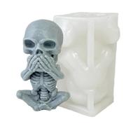 Moule à glace en forme de tête de mort, outil de fabrication de figurines 3D en forme de crâne avec inscription « See Speak Hear No Evil » - Moule en résine pour la fabrication de figurines de