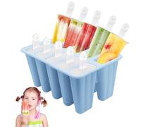 Moule à Glace en Silicone - 10 Moules Réutilisables avec Bâtonnets pour la Confection de Popsicles et Glaces Maison (Bleu)