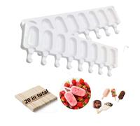 Moule à Glace en Silicone,2 Pcs 8 Cavités Silicone Moule à Crème-sans BPA,Facile à Dégager-Moule magnum cake Moule à Popsicle pour Maison Dessert,Sucette,Crème Glacée+20 pcs Bâtons En Bois