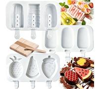 Moule à Glace en Silicone,Moule à Esquimaux,Ice Cream Moules,Ice Pop Mold,Popsicle Ice Maker,Moule Cake sans BPA,DIY Fait à la Main Crème Glacée pour Enfants et Adultes+50 pcs Bâtons En Bois Blanc