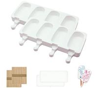 Moule à Glace en Silicone, Moule Magnum Cake, Moule à Crème Glacée, Moule à Dessert avec 2 Couvercles et 100 Bâtonnets en Bois pour Maison Dessert, Jus de Fruits, Crème Glacée (Blanc)