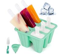 Moule à Glace, Popsicle Mold avec Brosses Et Entonnoirs Pliants, Moule Glaces Silicone Réutilisables, Sans BPA, pour Popsicles, Crèmes Glacées (Vert, 6 Cavités)