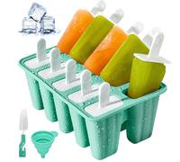 Moule à Glace, Popsicle Mold avec Brosses Et Entonnoirs Pliants, Moule Glaces Silicone Réutilisables, Sans BPA, pour Popsicles, Crèmes Glacées (Vert, 10 Cavités)