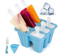 Moule à Glace, Popsicle Mold avec Brosses Et Entonnoirs Pliants, Moule Glaces Silicone Réutilisables, Sans BPA, pour Popsicles, Crèmes Glacées (Bleu, 6 Cavités)