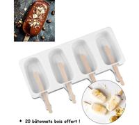 Moule à Glace sorbet 4 Esquimaux Magnum silicone qualité superieur sans BPA glace fait maison DIY + 20 bâtonnets bois offert !