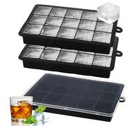 Moule à Glaçons, 3 Pièces 45 Compartiments Bac à Glaçons en Silicone, Glçons Carrés 3,5cm, Sans BPA, Empilable, Reutilisable, Bac a Glacon avec Couvercle pour Cocktails, Whisky, Vin, Purées de Fruits