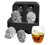 Moule à glaçons 3D en silicone souple - 4 crânes géants - Moule à glaçons rond en forme de tête de mort