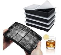 Moule à Glaçons CNMTCCO Lot De 4 Moule à Glaçons En Silicone Au Total 60 Compartiments Pour Faire Un Grand Glaçon Carré Pour Réfrigérateur Whisky Cocktail Vin Purée De Fruits Crème Glacée (Noir)