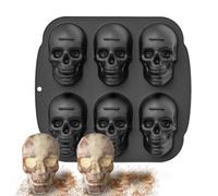 Moule à glaçons Halloween en forme de tête de mort 29 x 27 x 5,3 cm - Grand moule à 6 cavités en silicone 3D pour whisky, cocktails, décoration de fête gothique