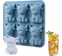 Moule à Glaçons Mini Vache des Highlands, 3D Cute Highland Cow Silicone Ice Cube Tray, Reusable Cattle Shaped Ice Mold avec 6 Cavités, Idéal pour Cocktails, Bières et Autres Boissons