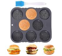 Moule à Hamburger avec 8 Trous, Moule Rond en Silicone d'un Diamètre de 8 cm, pour Pain, Hamburgers et Muffins, Outil de Cuisine pour Confection de Pâtisseries (L - 8 trous)