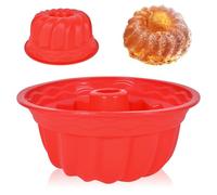 Moule à Kougelhopf, Ø 23 cm Moules à Kouglof, Moule à Gâteau Bundt en Silicone Anti-adhésif Réutilisable, Moule à Pâtisserie pour Gâteaux, Gelée, Pain-Lave-vaisselle (Rouge)