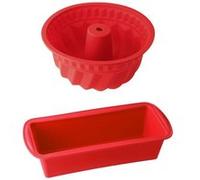 Dr. Oetker Set de 2 moules à gâteaux en silicone, rouge, 24 x 10 x 7,5 cm, moule à cake et moule à kouglof, résistant -40°C à +230°C, lave-vaisselle, sans toxique