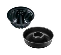 Zenker 9925150 Lot de 2 moules à gâteaux, moule à kouglof, moule à kougelhopf, moule à savarin à fond lisse, moule couronne, moule à cheminée, Acier, Noir, 28 et 25 cm