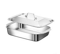 Moule à lasagnes en acier inoxydable avec couvercle sécurisé, plat profond de 45,7 x 27,9 cm, poignées froides au toucher, passe au lave-vaisselle, prêt au four à 260 °C