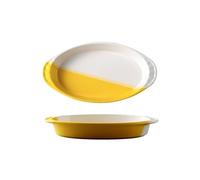 Moule à lasagnes Plat de cuisson créatif en céramique, assiette riz cuit au fromage, binaurale for micro-ondes, légumes, vaisselle, bol domestique pour gâteaux(Yellow,14inches)