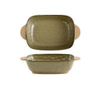 Moule à lasagnes Plat de cuisson rectangulaire en céramique à Double oreille, bol Vintage approfondissant, plaque d'utilisation for four micro-ondes domestique pour gâteaux(Green,420ml)