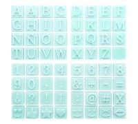 Moule à lettres et chiffres pour messages de savon | Comprend des icônes | Lot de 4 modules | Idéal pour les cadeaux originaux | Silicone résistant | 3 x 3 x 1,3 cm.