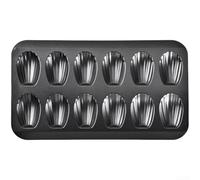 Moule à madeleines 12 cavités en acier carbone anti-adhésif en forme de coquillage pour biscuits, gâteaux, pâtisseries, desserts, ustensiles de cuisson de cuisine 22,6 x 39,9 cm (noir)