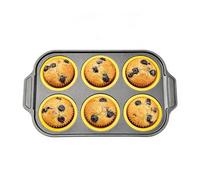 Moule à muffins en silicone - Modèle 2026 Moule à cupcakes antiadhésif à 6 cavités | Plateau à gâteaux réutilisable avec cadre en métal | Plat de cuisson antiadhésif, va au four, va au lave-vaisselle,