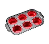 Moule à muffins en silicone - Modèle 2026 Moule à cupcakes antiadhésif à 6 cavités | Plateau à gâteaux réutilisable avec cadre en métal | Plat de cuisson antiadhésif, va au four, va au lave-vaisselle,