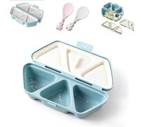 Moule à onigiri 6 en 1, ensemble de moules à boulettes de riz triangulaires avec 2 couvercles intégrés, conception pliable et fond antiadhésif pouvant servir de boîte à bento (Blue)