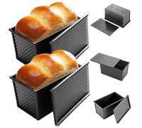 Moule à pain avec couvercle, 2 moules à pain en acier au carbone d'une capacité de 1 lb, moule antiadhésif de 8, 2 x 4, 7 x 4, 3 avec évent inférieur, moules faciles nettoyer pour la cuisson