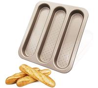 Moule a Pain Baguette Francaise Perforée Bâton de Pain Français Plateau de Moule à Pain en Bâton Français Plaque à Baguettes Poêle à 3 Baguettes de Pain Epaississant Anti-adhésif Acier Carbone