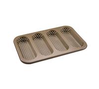 Zenker Moule à Pain 4 Mini Baguettes, Brioche et Pain Au Lait - Acier Doré, 33,5 x 22 x 3 cm