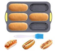 Moule à Petits Pains en Silicone, Moule Perforé Antiadhésif, Mini Baguette Plaque à Pâtisserie 6 Grilles, avec Brosse à Huile, pour Pain Français, Mini Gâteaux, Pain, Pain de Viande, 37.5x24.5x3.2cm