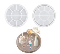Moule à Plateau en Silicone 22.5cm Moule Silicone Rond Résine, Moule Resine Epoxy Plateau, Moule Coaster avec Rainures pour Bricolage Dessous de Verre Bougeoir Décoration Intérieure