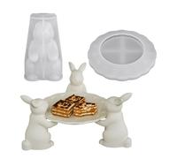 Moule à plateau pour lapin, ensemble de moulage en résine silicone 3D durable | Conception de figurine de lapin sur grande palette en deux pièces | cet outil polyvalent de traitement époxy