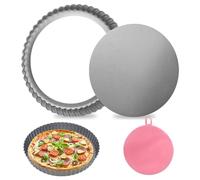 Moule à quiche - 22 cm - Avec fond amovible - Anti-adhésif - En acier au carbone - Bord ondulé - Avec brosse de nettoyage en silicone