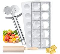 Moule à raviolis 10 trous - Kit de fabrication de pâtes avec rouleau à pâtisserie à raviolis et double roulette à raviolis - Outils pour la cuisine