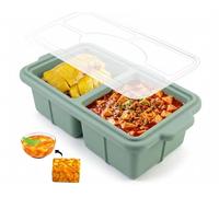 Moule à Soupe Congélation Silicone avec Couvercle, 2 Compartiments 400 ml avec Graduation, Bac Congélation Empilable Sans BPA, pour Bouillon, Meal Prep, Passe au Lave-vaisselle