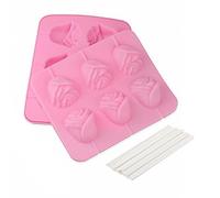Moule à sucettes 3D en forme de fleur et 20 bâtonnets - Plateau en silicone pour bonbons durs, chocolats, gelées, sucettes