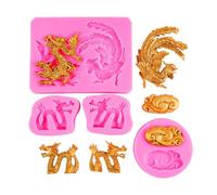 Moule À Sucre Mou 4Pcs Chinois Dragon Fondant Gâteau Décoration Silicone Moule Dragon Phoenix Nuage De Bon Augure Gâteau De Mariage Moule Au Chocolat