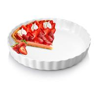 VILDE Moule à tarte en céramique 24,5 cm Blanc – Bords décoratifs – Résistant 350°C – Lave-vaisselle
