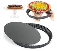 Moule à Tarte, Moule à Quiche, Moule à Gâteau Rond, Moule à tarte dentelé amovible antiadhésif, Revêtement Antiadhésif, Acier au Carbone, 22 cm