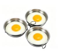 Moule à Œufs en Inox 3 Coupelles Cœur avec Poignée，Cercle | Acier inoxydable, 3 coupelles de 9 cm, motif en cœur, poignée centrale, 156 g, œufs au plat, vapeur, 18,5 x 8,5 cm