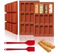 Moule Barre De Céréales, 3 Pièces 12 Cavités Moule Silicone Rectangulaire, Plat de Cuisson Energy Bars Antiadhésif, mit Spatule pour Beurre Muffin Brownie Pain de Maïs Cheesecake