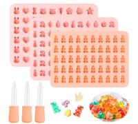 Moule Bonbon Silicone, 3 Pièces Moules à Bonbons en Silicone Moules à Forme de Oursons,Avec Compte Gouttes Moule a Bonbon Mini Moules à Bonbons Gommeux pour Chocolat, Biscuits, Fondant