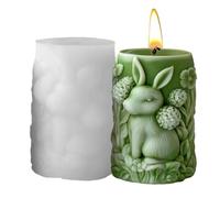 Moule Bougie Lapin 3D - Moule Cylindre Silicone Motif Fleur Et Lapin Gravé | Moulee DIY Pour Savon Résine Et Artisanat, Décoration Maison Ett Cadeaux Pâques