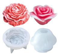 Moule Bougie Silicone 2 PCS Pivoine Moule silicone Bougie,Rose SiliconeFleur, 3D pour Aromathérapie, Chocolat, DIY Superbe Cadeau Fait à la Main moule à savon fleur