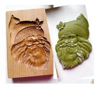 Moule Buche De Noel,Moules à Biscuits En Bois Sculptés 3D,Moule Biscuit Antiadhésifs Pour Sablés Gâteaux De Lune Décoration De Cuisine De Vacances (K)