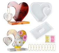 Moule Coeur Silicone, Double Cœur Moule Silicone Resine Epoxy, Moules En Résine Pour Cadre Photo, Moule Pour Resine Epoxy Avec Poudre Flash Poudre Flash Et 10 Chaîne, Pour Les Cadres Photo DIY